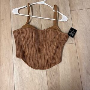 JLUXLABEL Brown Textured Crop Top